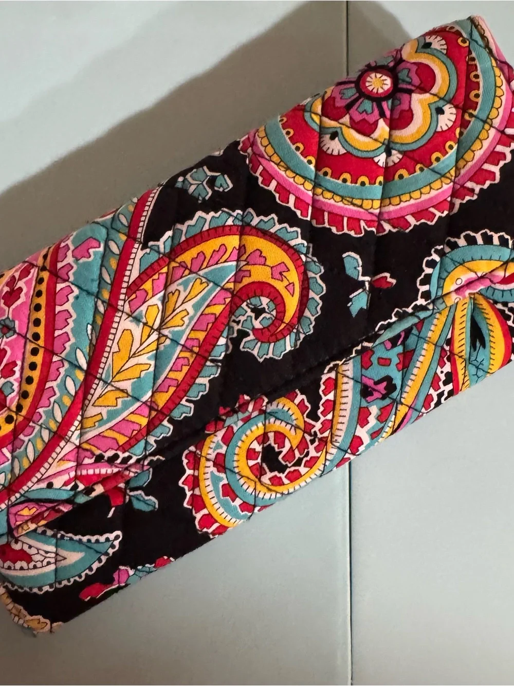 Quilted Paisley Clutch in Black with Pink & Teal Accents - Picture 1 of 3